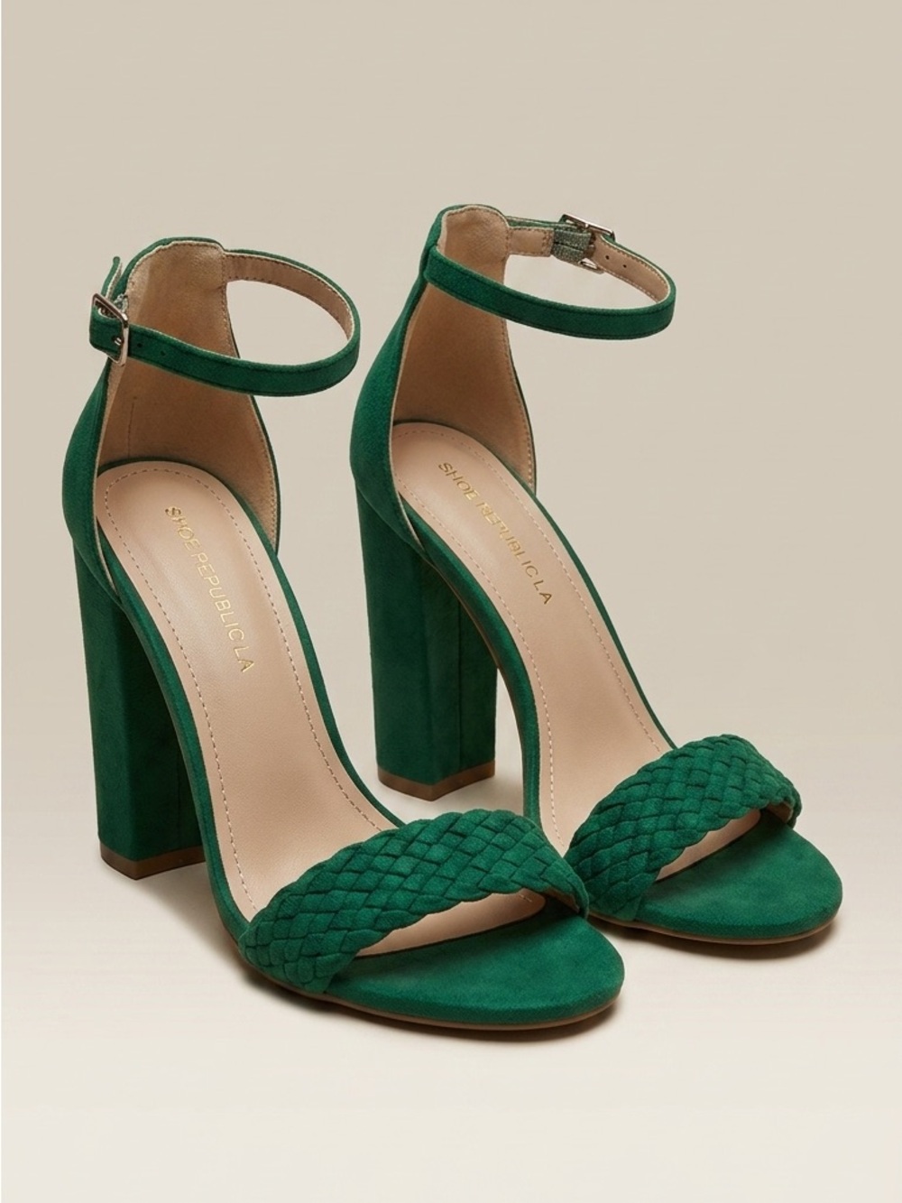 Shoe Republicla Emerald Green Braided Block Heel Sandals size 6.5